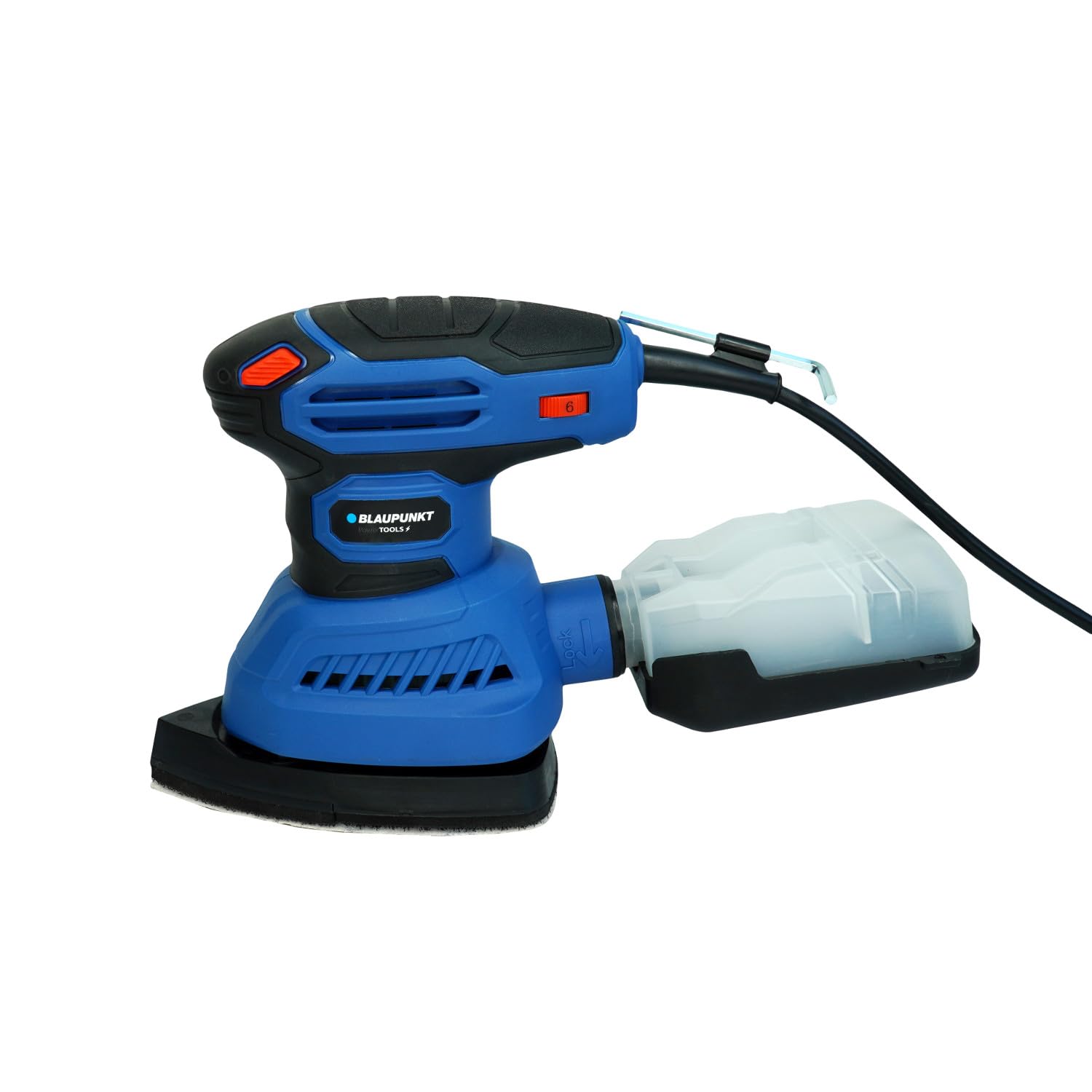 Blaupunkt OS6010 - Lijadora multifunción (300 W, excéntrica, 4 suelas intercambiables, velocidad variable, 7000-12000 rpm, aspiración integrada, 1,8 mm, kit completo