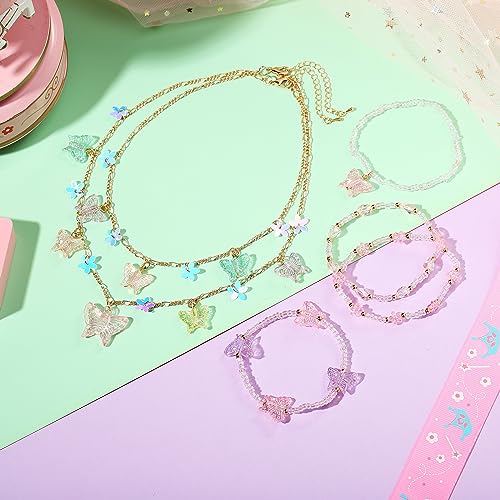 PinkSheep Toddler Jewelry Kids Necklace Choker and Bracelet 3 Pack 9pcs, Little Girls Jewelry In Box, Flower Girl Gift Kids Girls Accessories 6