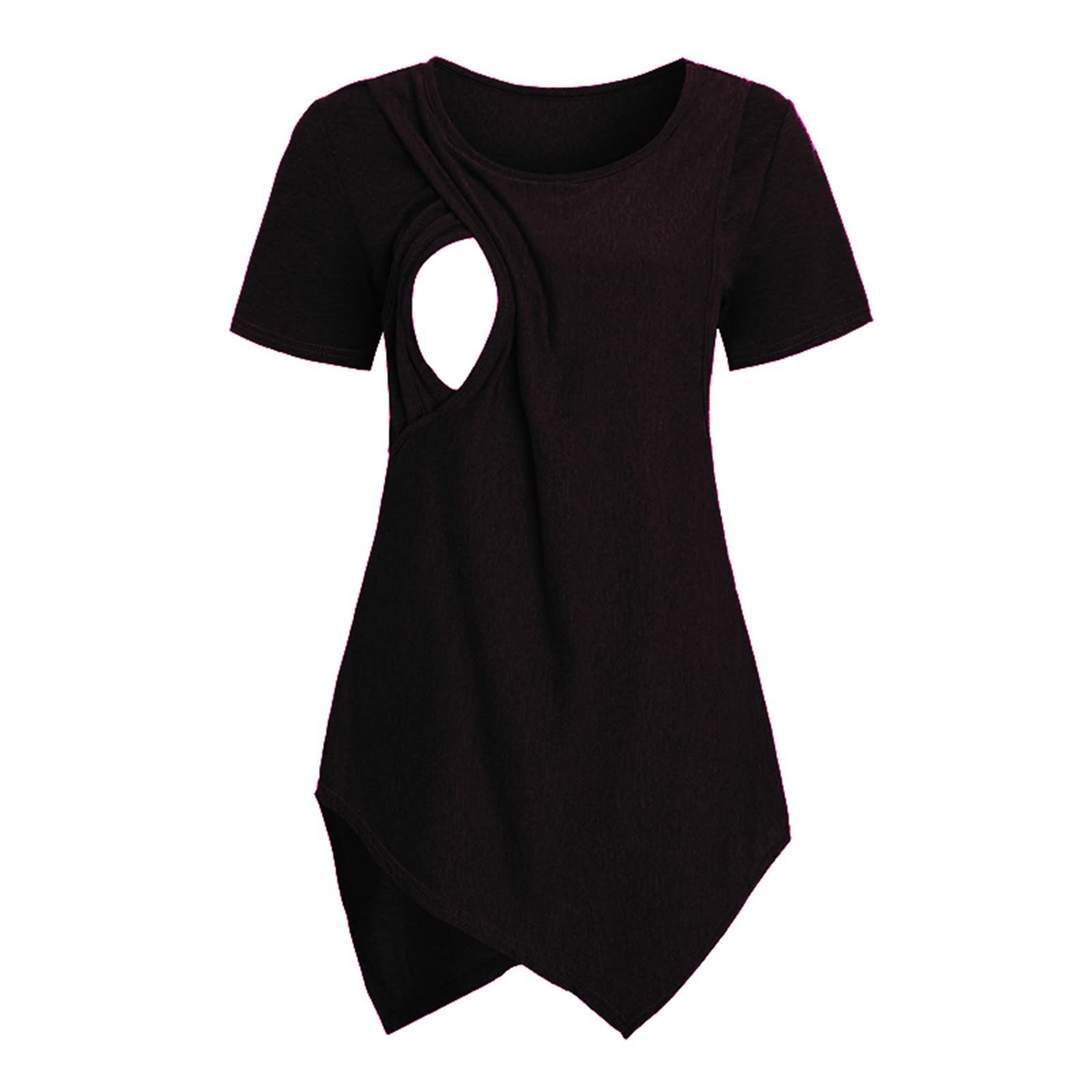 Lot de 3 t-shirts de maternité à manches courtes et col rond - Couleur unie - Asymétrique - Pour l'allaitement - Pour femme