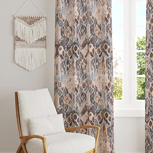 Image of LINENWALAS Cotton Curtains for Long Door Set of 2, Linen Textured Doors Curtains for Home Decor, Hangs Elegantly with Eyelet Rings (4.5ft x 8 ft,) Ikat