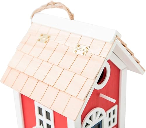 Miniatura 4 de MEWANG Casa de pájaros colorida para colgar, casa de campo, casa de pájaros, condominio de madera roja, altura 9.7 pulgadas
