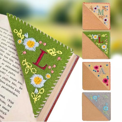 Marcapáginas de esquina bordado con inicial, marcador de página d...