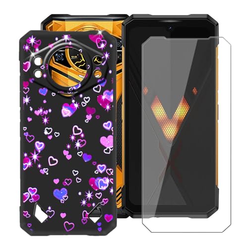 YQINHHME Black Soft TPU Bumper Phone Case for Doogee S200 Ultra (6.72") with 1 X Tempered Glass Screen Protector, Slim Silicone Shockproof Cover for Doogee S200 Ultra - Love Bubbles