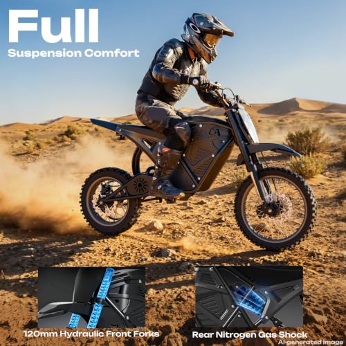 Image of Windone RM7 Pro Electric Dirt Bike, 60V 20.8Ah, 45MPH Max Speed Electric Motorcycle, 4000W Ebike, 14 inch /12 inch Off-Road Tire E-Bike, Dual Hydraulic Brakes, Full Suspension, Fit Age 13+