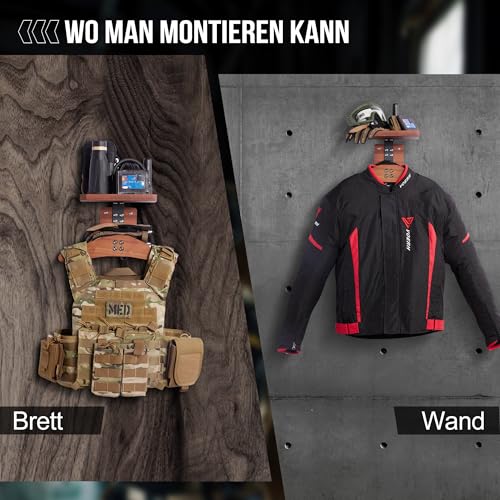 OneTigris Taktische Weste Halterung Wand 09, Wandhalterung Motorrad Garderobe für Helm Plattenträger, vielseitiger Wandorganizer für Motorrad-, Fußball- und Radfahrerausrüstung