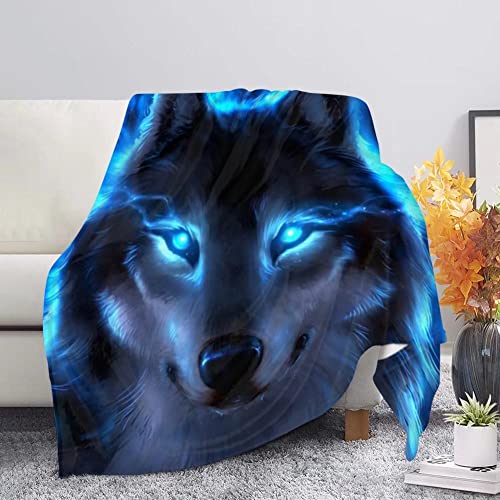 chaqlin Blue Neon Wolf Throw Blanket,Cool Animal Printed Blanket Bedding Couch School Office Sofa Chair Blankets,Air Conditioning Comfort Blanket for Kids Adult,XX-Large - Image 2