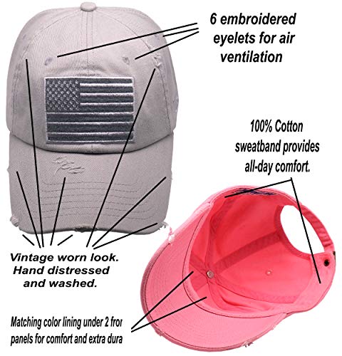 Image of Antourage American Flag Unisex Baseball Hat for Men and Women | USA Flag Mesh Snapback Flat Visor Cap + 2 Patriotic Patches