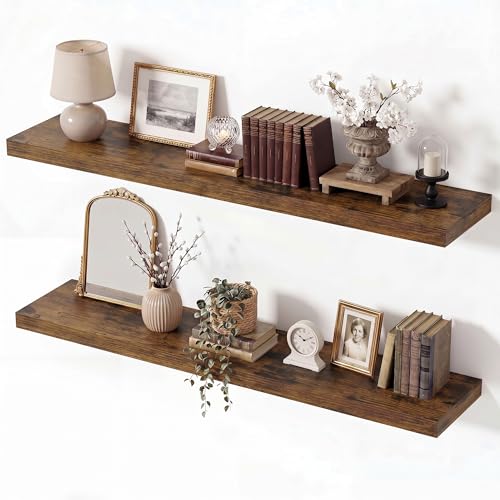 Vivelove Brown Floating Shelves 36 x 8 Inch, 8 Inch Deep Shelf, Set of 2