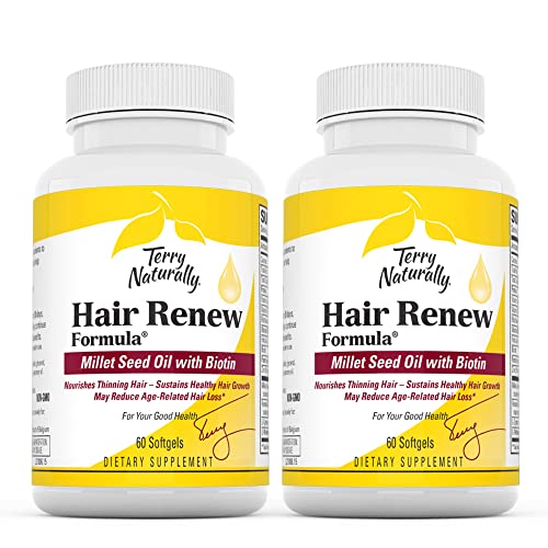 Terry Naturally Hair Renew Formula (2 Pack) - 60 Softgels - Supports Healthy Hair Growth, Nourishes Thinning Hair, Contains Millet Seed Oil, Horsetail, Biotin & Folic Acid - Gluten-Free - 60 Servings #TOP15
