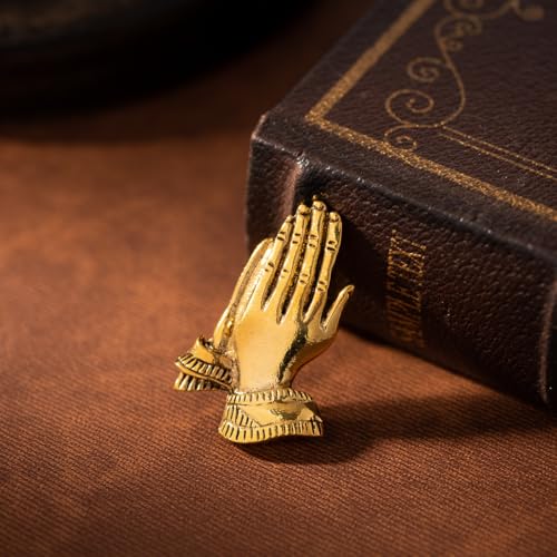 Image of Serenity Prayer Brooch Pins Gold Praying Hands Vintage Lapel Badge Brooches for Women Fashion Jewelry Clothing Decoration Accessories