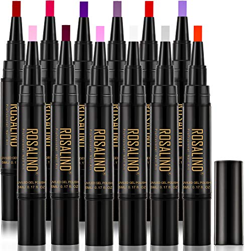 12 Pieces Nail Polish Pen 5 ml One Step Nail Gel Pen Colorful 3 in 1 Soak Off UV LED Nail Varnish Nail Art Tools, No Base and Top Coat Needed for Women Girls, Manicure Tools DIY Salon Nail Glue