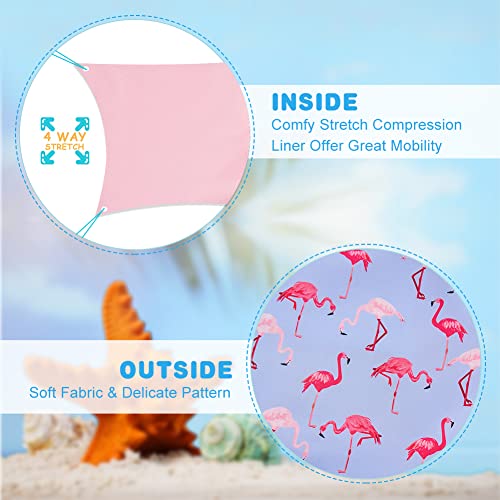 Image of Cozople Little Boys Flamingo Swim Trunks Quick Dry Beach Board Shorts Stretchy Compression Liner Swimming Shorts Toddler Bathing Suit with Boxer Brief Liner for Casual Homewear Size 3t