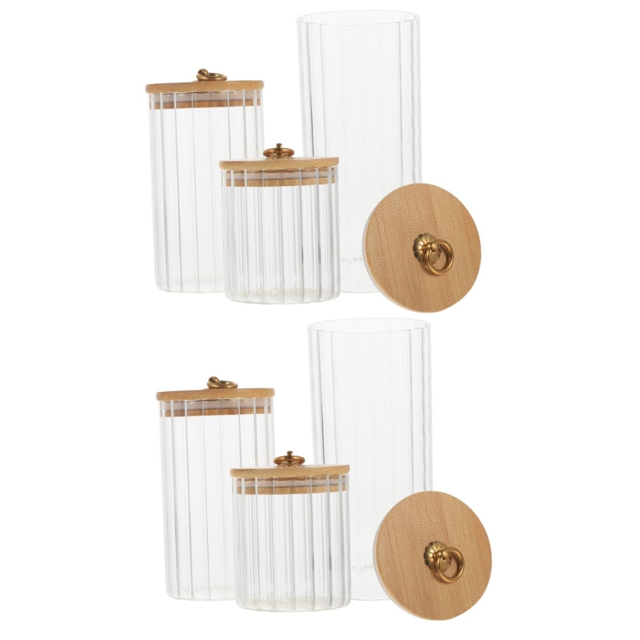 Alipis 2 Series Conjunto De Tarros De Almacenamiento Alimento Frascos Con Tapa Envase Largo Frascos De Almacenamiento Con Tapas Contenedores De Bocadillos Bambú 3 Piezas*2
