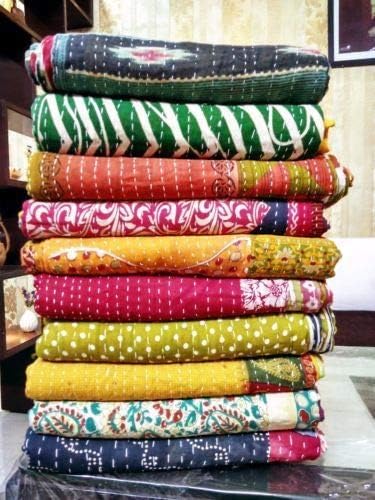 5 pieces mix lot whole sale tribal kantha quilts vintage cotton bed cover throw old assorted patches made rally