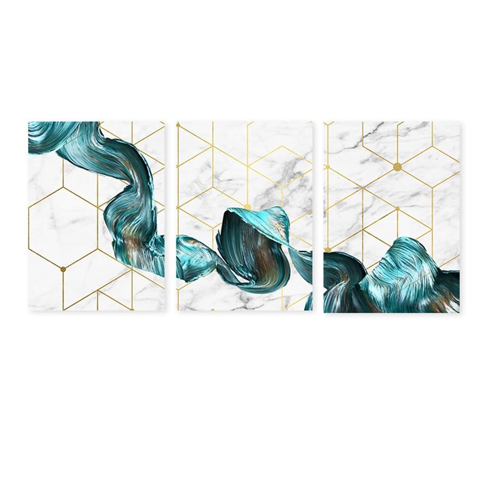 SOBMQ Poster-Modern Abstract Blue Geometric Marble Background Nordic Canvas Painting Wall Art Pictures Sofa Living Office Home Room Decoration-60 * 70cm-3PCS (No Frame)