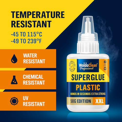 Image of WoldoClean Super Glue for Plastic 50g for Instant Strength - Waterproof, Heat-Resistant, Clear Glue with Precise Nozzle