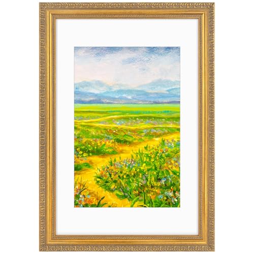 Golden State Art 16X24 Ornate Vintage Photo Frame With White Mat for 12X18 Pictures or 16X24 Without Mat Antique Gold Color