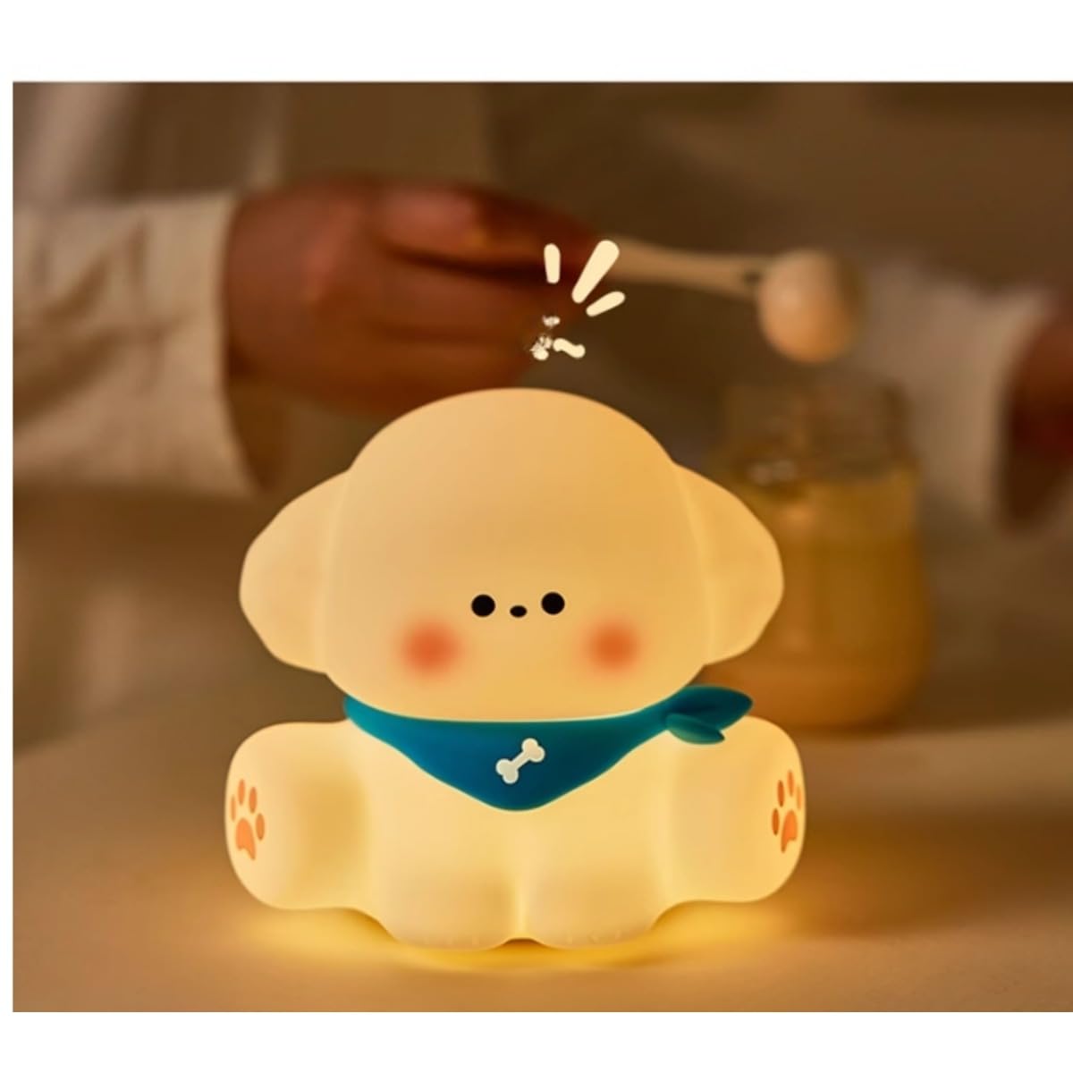 Linda luz nocturna para niños, luz nocturna LED recargable USB-C con forma de perro, luz nocturna de gel de silicona para guardería de bebé (amarillo)