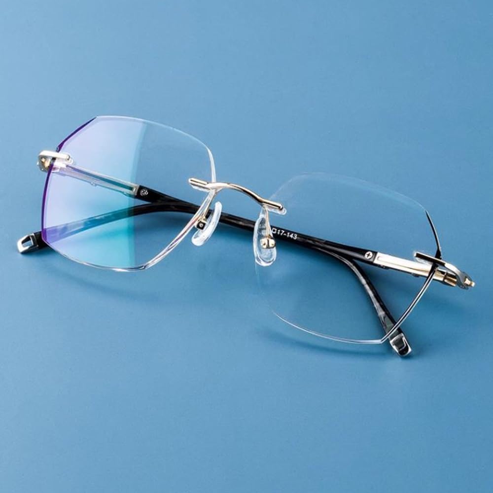 Gafas de Lectura sin Montura Corte de Diamante Gafas de Lectura Multifocales Gafas de computadora Moda HD Grande Lentes,Unisexo(Size:+2.0)