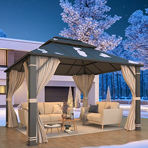 Erommy 10'X12' Gazebo Double Aluminum Composite Roof Canopy With Aluminum Frame Outdoor Permanent Pavilion With Curtains And Netting For Backyard Patio Lawn Garden #TOP7