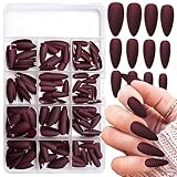 Bellelfin 240pcs Almond Press on Nails, Matte Burgundy Fake Nails Medium Acrylic Nails Press Ons False Glue on Nails Kit with 5 Sheets Adhesive Tabs for Women Girls