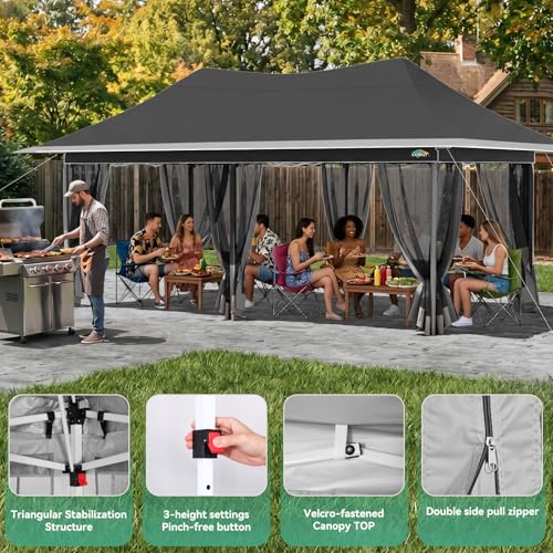 Image of COBIZI 12x20 Pop up Canopy Tent - Gazebo, Party Tents for Parties, Carpas para Fiestas, Large Outdoor Popup Patio Screened Gazebos, Shelter Tents with Net for Backyard, Commercial,Darkgrey