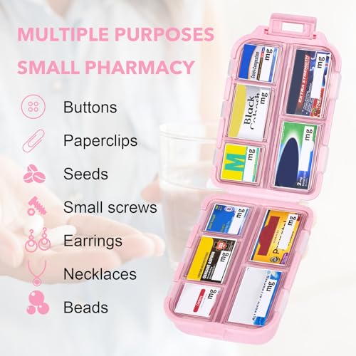 Image of Large Travel Pill Organizer with 189 Medicine Labels, 10 Compartments Portable Small Pill Case Daily Medicine Storage Container for Purse, Car, Airplane and Vacation Trave 3 Pack