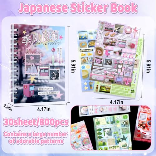Image of 800Pcs Cute Scrapbook Stickers Travel Y2k Japanese Sticker Book for Adult Kawaii Korean Stickers for Journaling Laser Aesthetic Sticker Glitter Toploader Decor for DIY Card Art Crafts 30 Page Mailbox