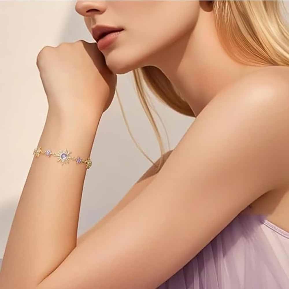 Bracciali, Principessa Girasole, Gioielli Floreali Eleganti Regolabili con zirconi Viola for Il Compleanno delle Donne(E)