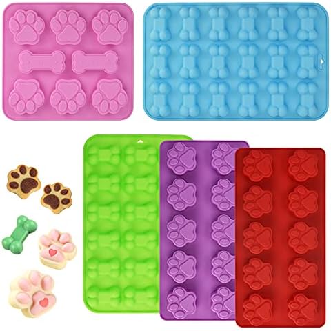 ANTHYTA Puppy Dog Paw and Bone Silicone Molds,5 Pcs Silicone Trays Candy Molds Trays with 3 Shape,3D Puppy Dog Paw Cake Moulds DIY Baking Tools for Dog Ice Lollies,Chocolate,Candy,Pudding Cover
