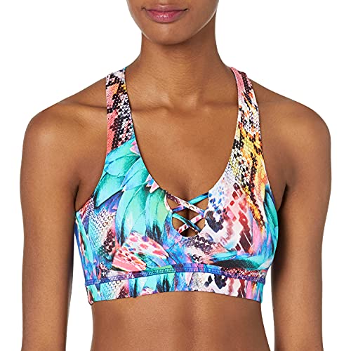 Luli Fama Womens Lacefront Sports Bra, Multi, Large US