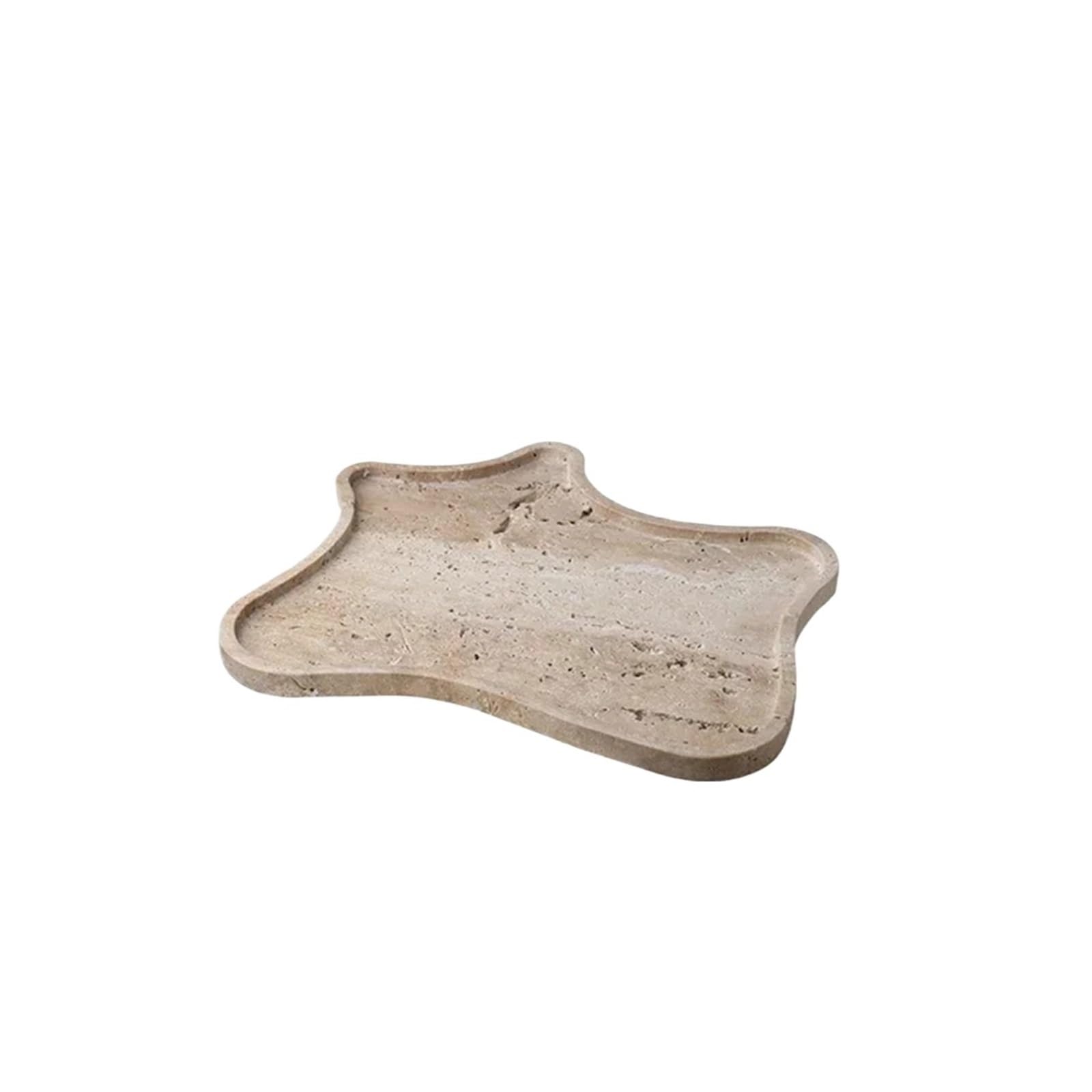 Bathroom Stone Tray Vintage Travertine Stone Tray, Decorative Jewelry Plate Trinket Dish, Marble Counter Organizer for Bathroom Dresser Coffee Table(S-24X24X1.7CM)