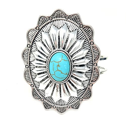 Emulily Western Concho Design Oval Hinge Bracelet (Turquoise) Boho Hinge