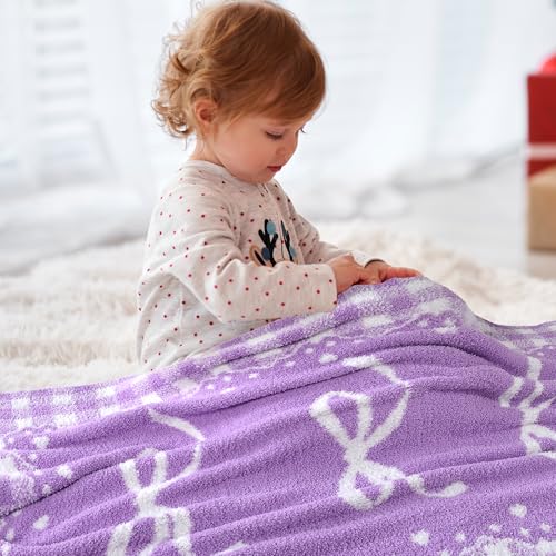 Image of Purple Bow Baby Blanket - Knitted Throw with Elegant Bow Accent for Baby Girls, Nursery Bedding & Shower Presents - Soft & Cozy, 30x40 Inch