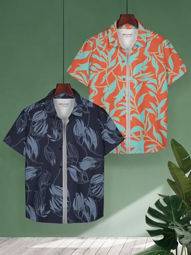 Image of HELLCAT Yellow, Olive Trendy Regular Fit Printed Causal Shirt for Boys - Pack of 2