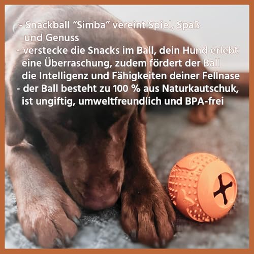 Wildfang® Spielzeug für Hunde aus 100% Naturkautschuk | Snackball Simba - nahezu unzerstörbar - Kauspielzeug für Hunde - ungiftig - Kauknochen für Hunde - BPA-frei - umweltfreundlich