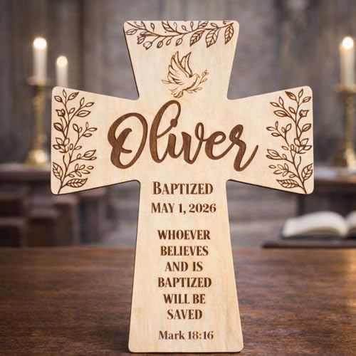 Image of Daty Custom Baby Baptism Gifts for Girls or Boys, Personalized Wooden Cross Wall Decor, Christening Gift, Religious Nursery Decor, Gift from Godparents4