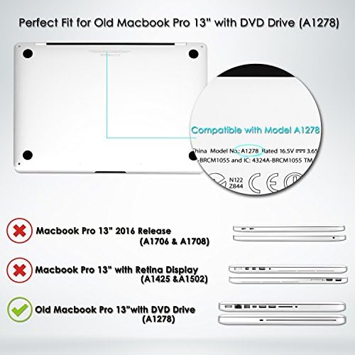 TOP CASE - 2 in 1 Signature Bundle Black Marble Pattern Rubberized Hard Case + Keyboard Cover Compatible Old Generation MacBook Pro 13" (13" Diagonally) with CD-ROM/DVD Drive Model: A1278