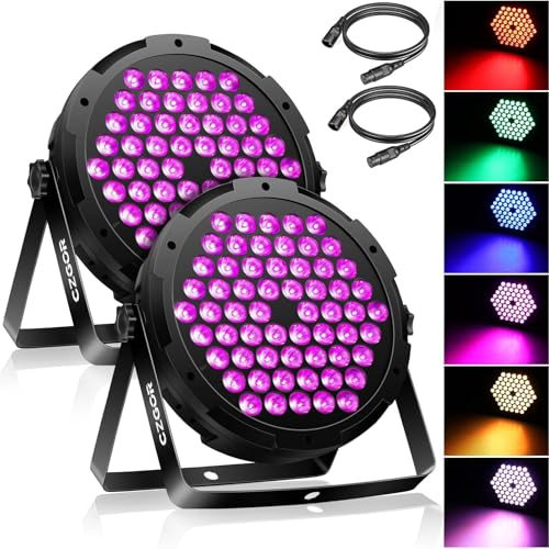60 luces Par LED DMX 2 piezas, iluminación RGB de escenario súper brillante con cable de 1M, DMX512, control activado por sonido, para celebraciones, iluminación de escenario (sin control remoto)