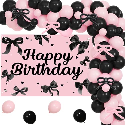 Bannière rose Happy Birthday Jollyboom pour décorations d'anniversaire roses et noires