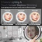 Rocollos Miroir de maquillage mural lumineux rechargeable avec 3 Lumières de couleur, écran tactile variable,8 1 cm LED Double face 1X/10X Amplificateur 360°Flexible 13 Rétractable de pouce