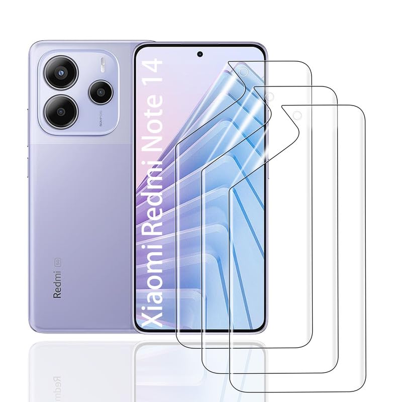 nvskvd Pellicola Protettiva Idrogel per Xiaomi Redmi Note 14 4G, 3 Pezzi Pellicola Protettiva TPU per Trasparente HD Morbida Display ID Impronte Digitali(Non Vetro Temperato