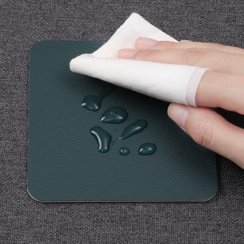 Myir JUN Coasters Glass Coasters set of 12 4 inch Double Sided Faux Leather Coaster Waterproof Non-slip Easy to Clean with Coaster Holder(Beige Green) - Image 4
