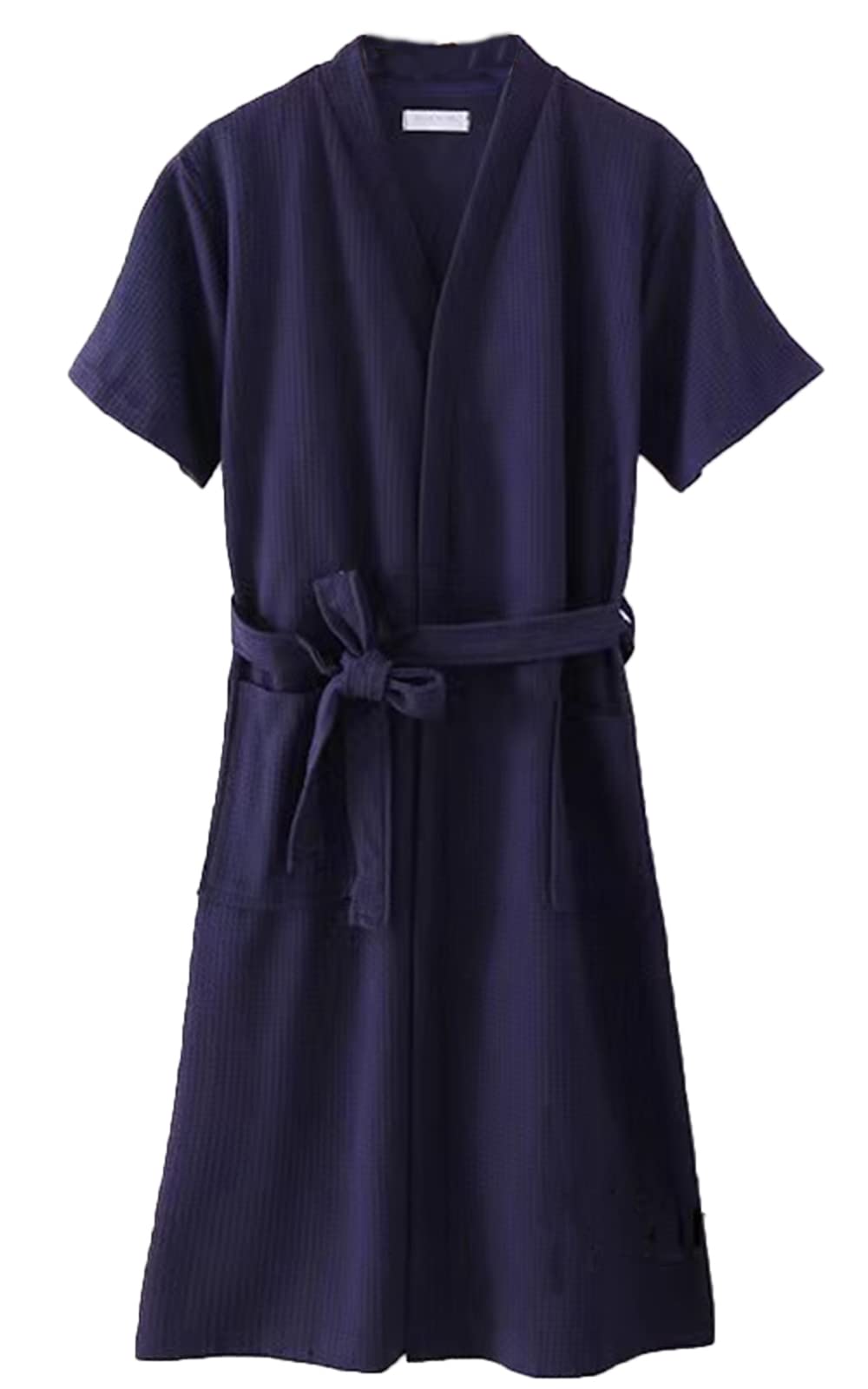 100% Cotton Bathrobe, Gown for Women and Men, Spring/Summer, Three-Quarter Sleeve, Quick-Drying, Pajama, Towel Fabric, After Bath, Gentle Touch, Waffle Fabric, Cotton Material, Unisex, Loungewear, Spa Medium navy short sleeve