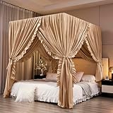 Mengersi Canopy Bed Curtains Queen Size,Royal Breathable Private Space-Elegant Bed Curtains Bedroom Decor for Adults,Champagne