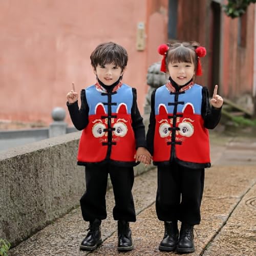 Quenny Children's Hanfu, Tang attire, boys' New Year's greetings, boys' treasures, New Year's vests, autumn and winter New Year clothes(red,90cm)2