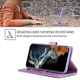 UEEBAI Wallet Case for Samsung Galaxy S21 Ultra 5G, Premium Sparkly Glitter PU Leather Phone Case Card Slots Kickstand Case Magnetic Closure Bling Case Shiny Flip Cover Wrist Strap - Glitter Purple - Image 3