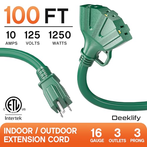 Deeklify 100FT 16 Gauge Green Outdoor Extension Cord with Multiple Outlets by Deeklify - Used condition - Image 2