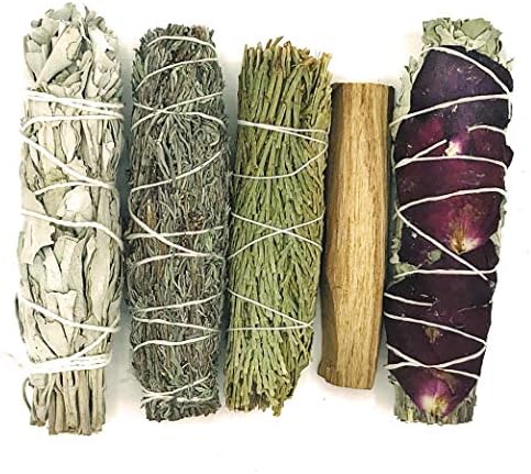 Blessed Ember Love Smudge Stick Sampler Kit with Flower Rose Petal Garden Sage, Lavender, White Sage, Cedar and Palo Santo for Cleansing Negativity, Meditation and Natural Incense