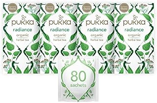Pukka Herbs | Radiance Organic Herbal Tea | Fennel, Aloe Vera, Peppermint, Dandelion and Nettle | Perfect For An Inner Glow | 4 packs | 80 Sachets